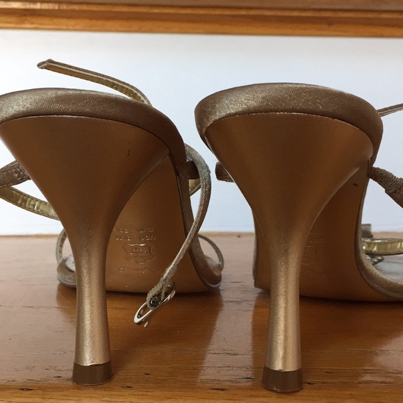 Nina strappy taupe crystal T-strap satin 3.5” heel - Picture 2 of 8